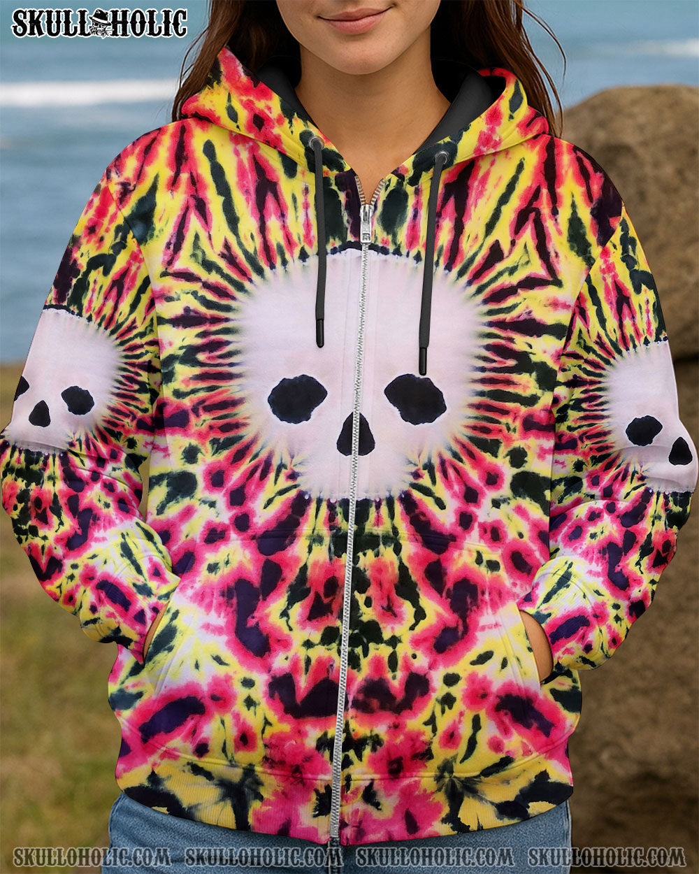 BLISSCORNERS FLAMING SKULL TIE DYE HAND DYED ALL OVER PRINT