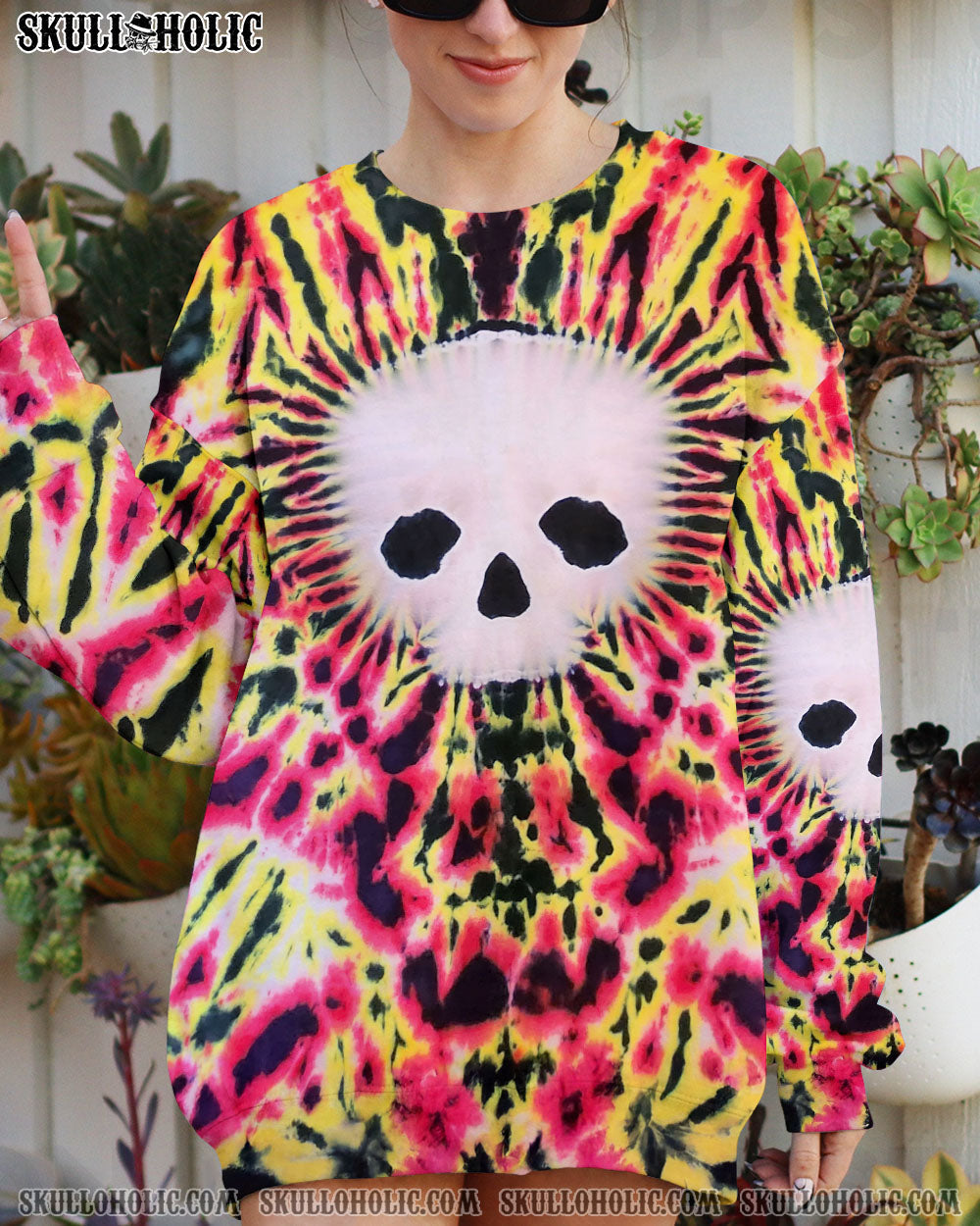 BLISSCORNERS FLAMING SKULL TIE DYE HAND DYED ALL OVER PRINT