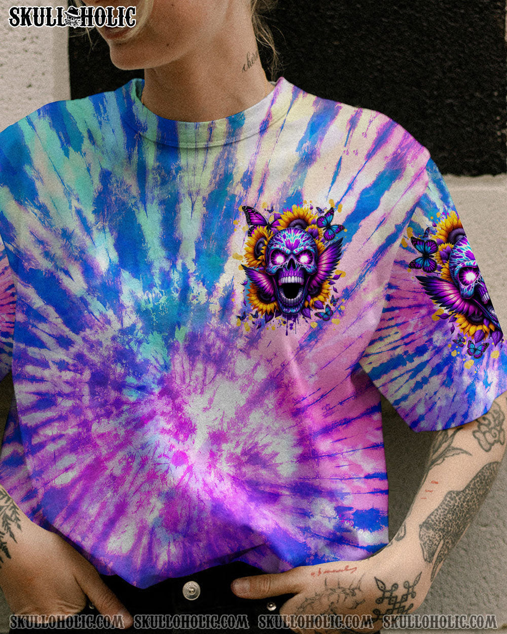 BLISSCORNERS I'M NOT ANTI-SOCIAL ANGRY SKULL SUNFLOWER ALL OVER PRINT