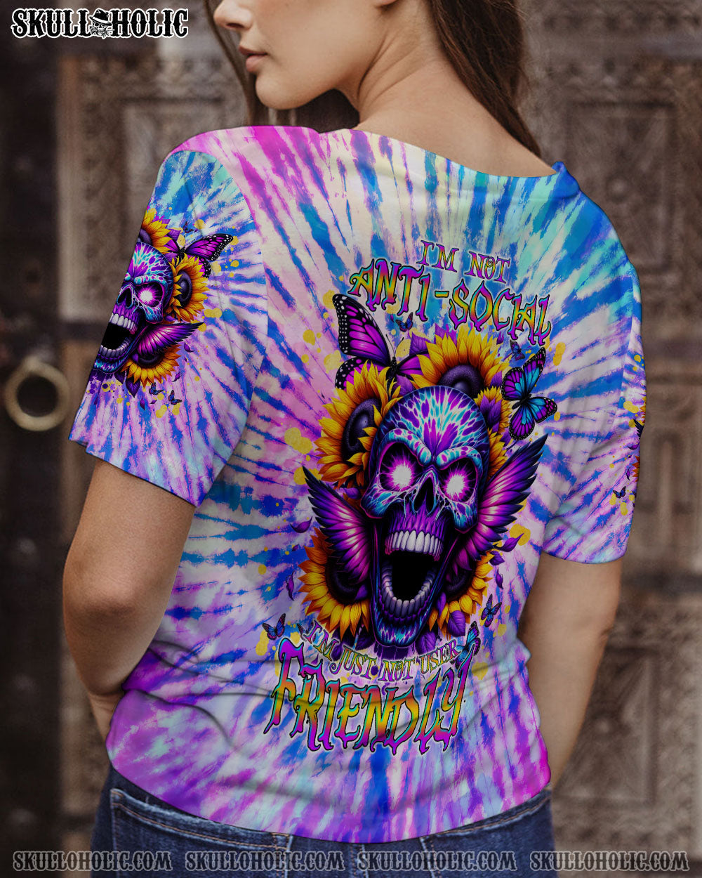BLISSCORNERS I'M NOT ANTI-SOCIAL ANGRY SKULL SUNFLOWER ALL OVER PRINT
