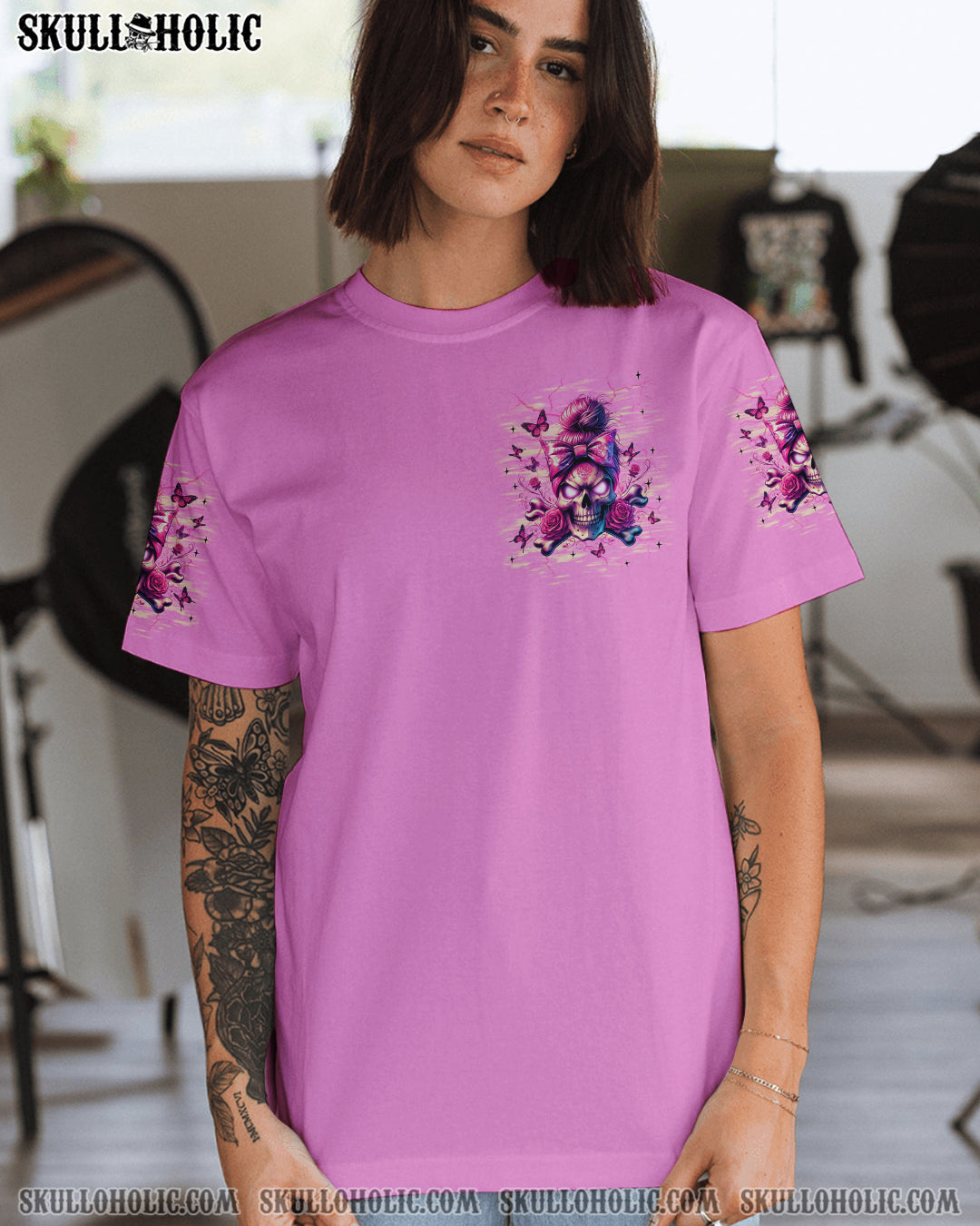 BLISSCORNERS HOW HEARTLESS I CAN BE SKULL MESSY BUN ALL OVER PRINT