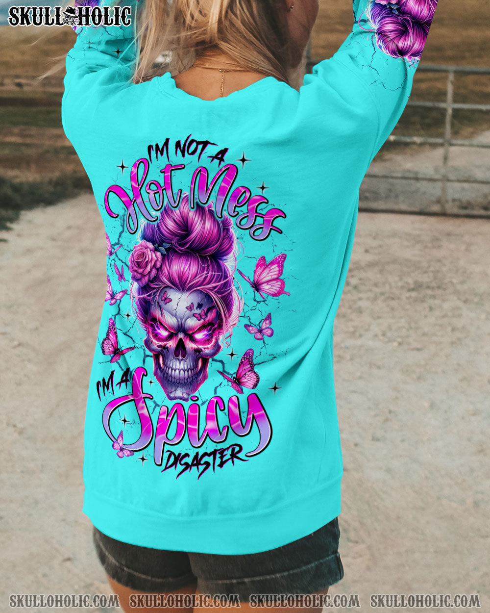 BLISSCORNERS HOLD MY HALO SKULL MESSY BUN ALL OVER PRINT
