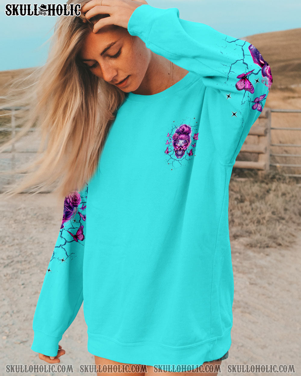 BLISSCORNERS HOLD MY HALO SKULL MESSY BUN ALL OVER PRINT
