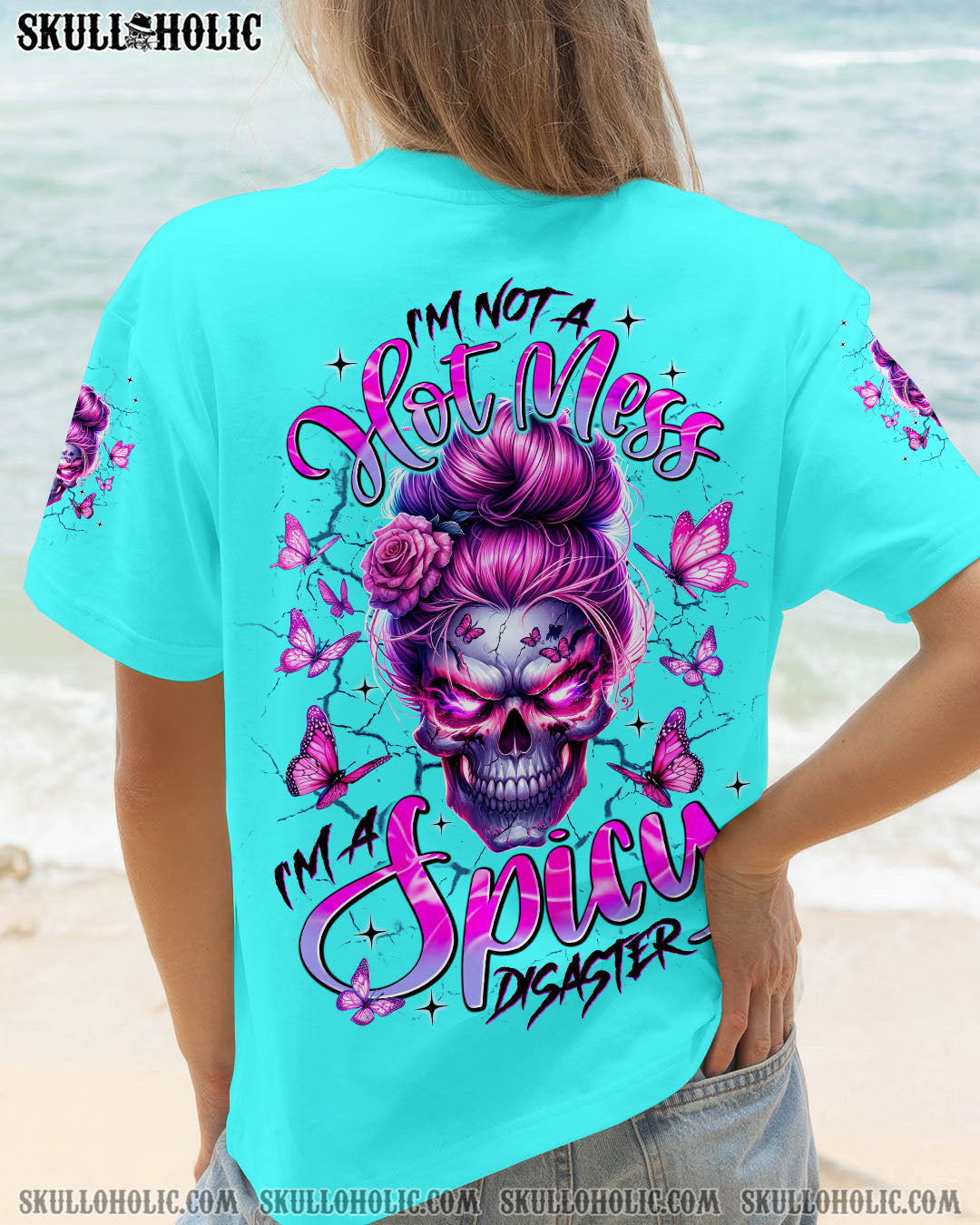 BLISSCORNERS HOLD MY HALO SKULL MESSY BUN ALL OVER PRINT