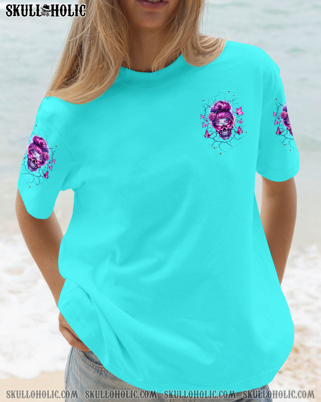 BLISSCORNERS HOLD MY HALO SKULL MESSY BUN ALL OVER PRINT