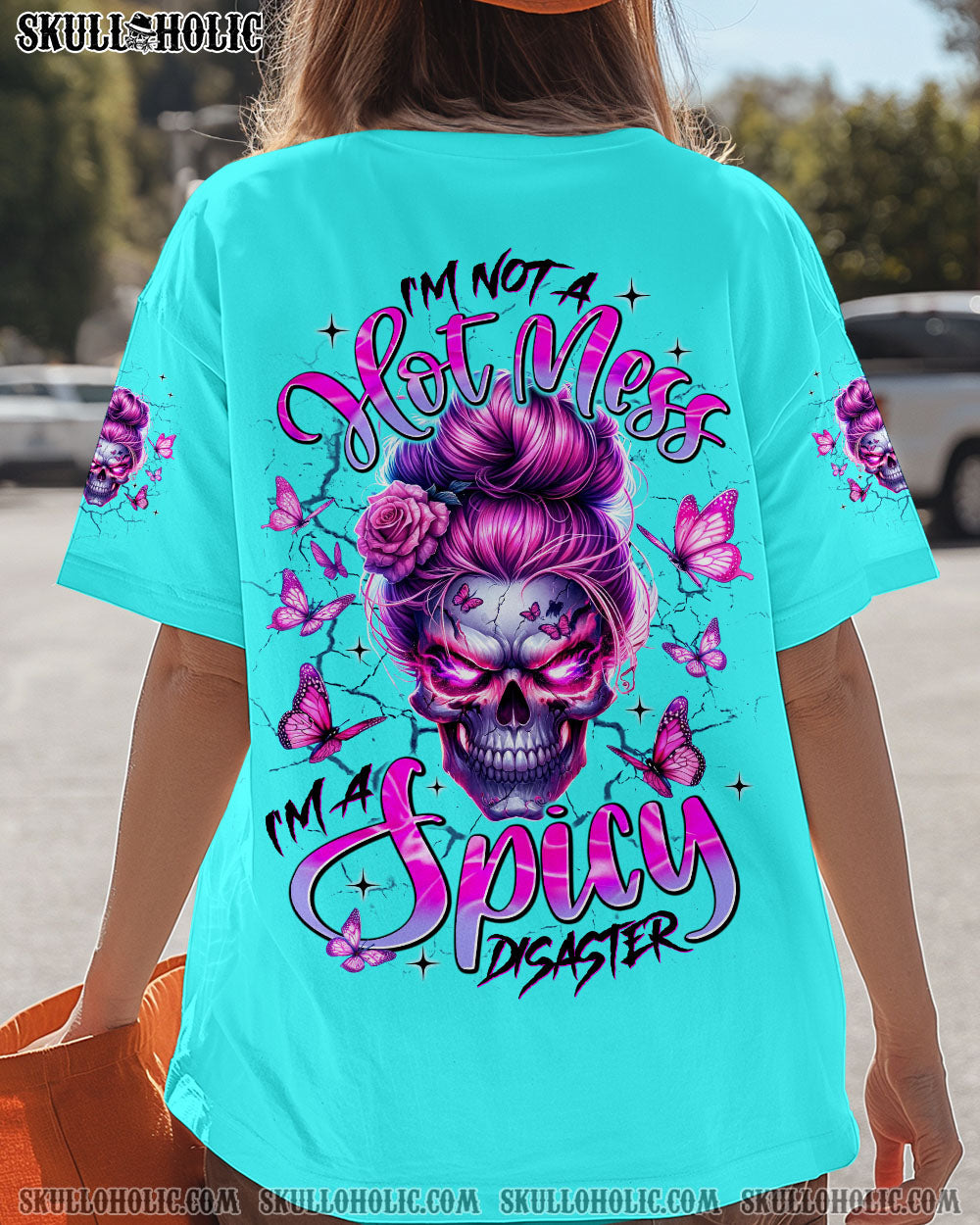 BLISSCORNERS HOLD MY HALO SKULL MESSY BUN ALL OVER PRINT