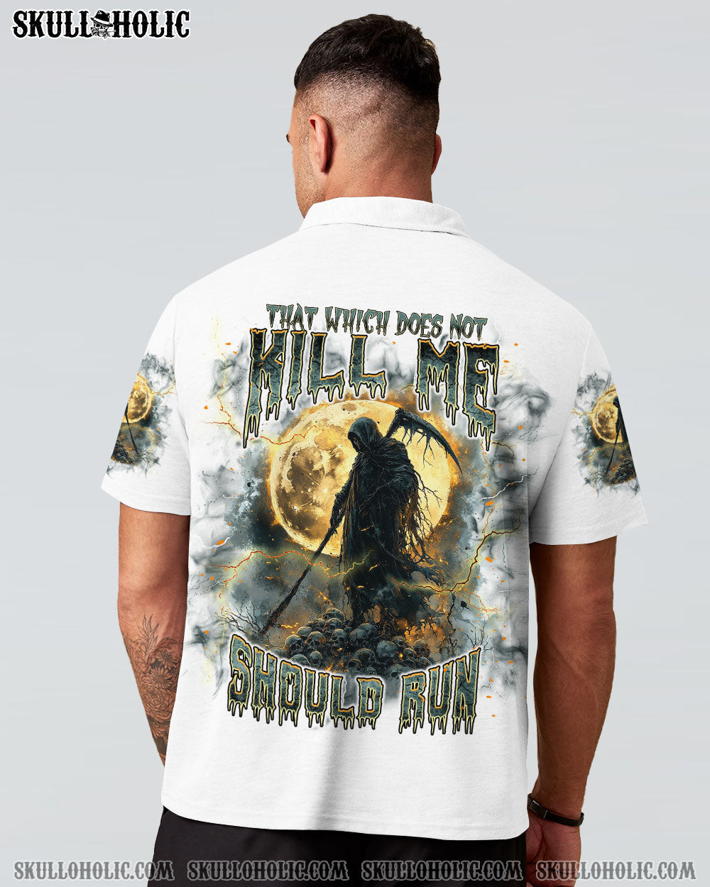 BLISSCORNERS THAT WHICH DOES NOT KILL ME SHOULD RUN SKULL  ALL OVER PRINT