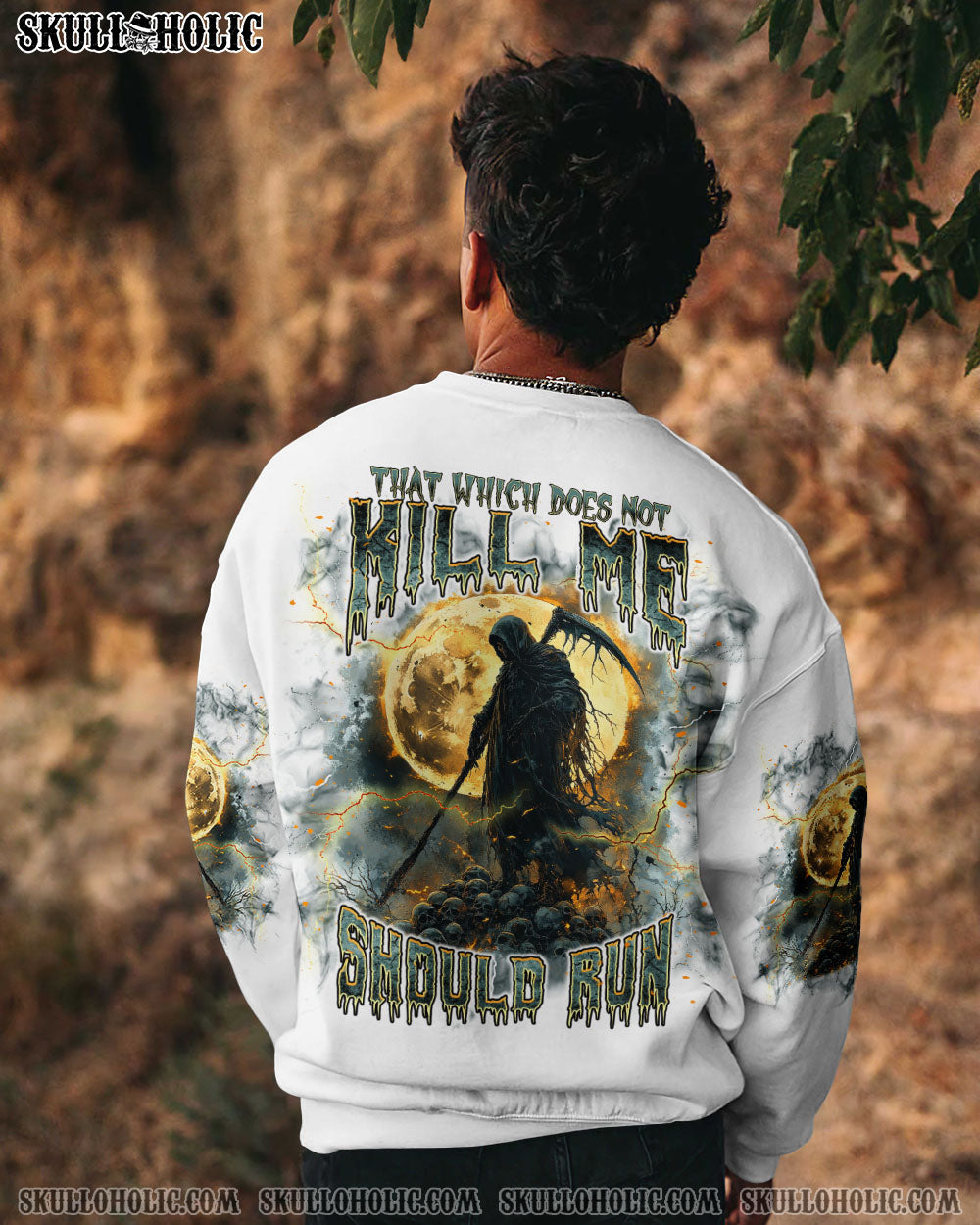 BLISSCORNERS THAT WHICH DOES NOT KILL ME SHOULD RUN SKULL  ALL OVER PRINT