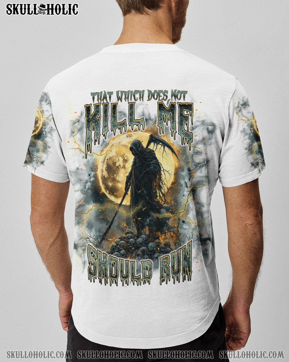 BLISSCORNERS THAT WHICH DOES NOT KILL ME SHOULD RUN SKULL  ALL OVER PRINT
