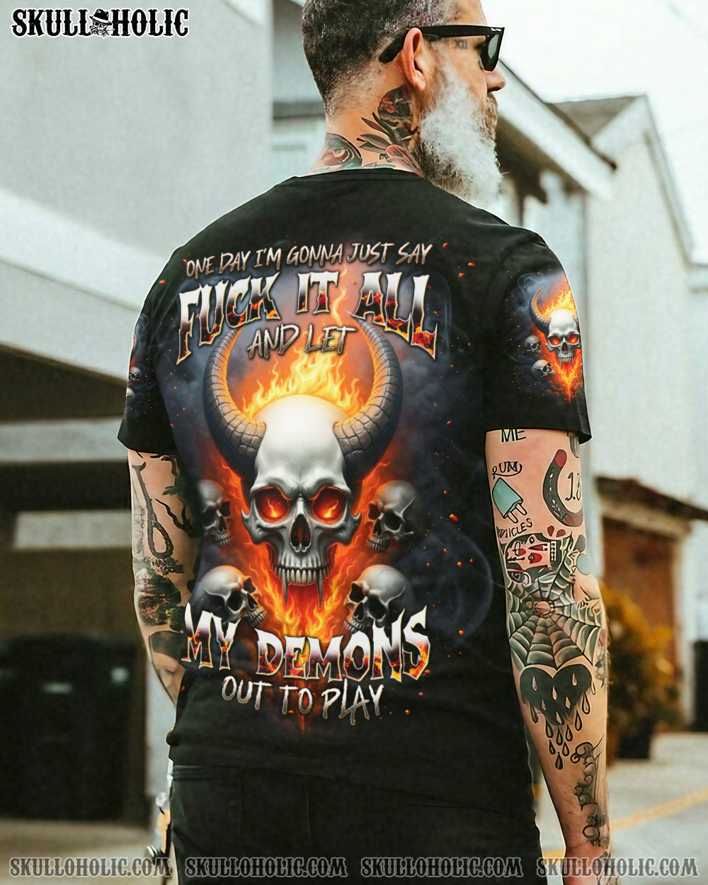 BLISSCORNERS ONE DAY I'M GONNA JUST SAY DEMON SKULL ALL OVER PRINT