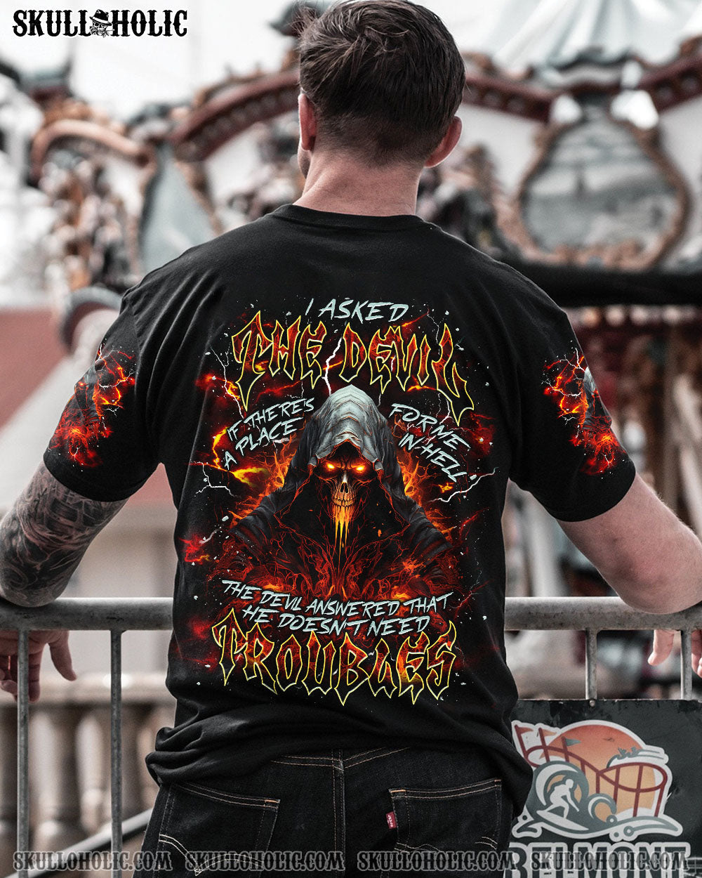 BLISSCORNERS I ASKED THE DEVIL SKULL REAPER ALL OVER PRINT