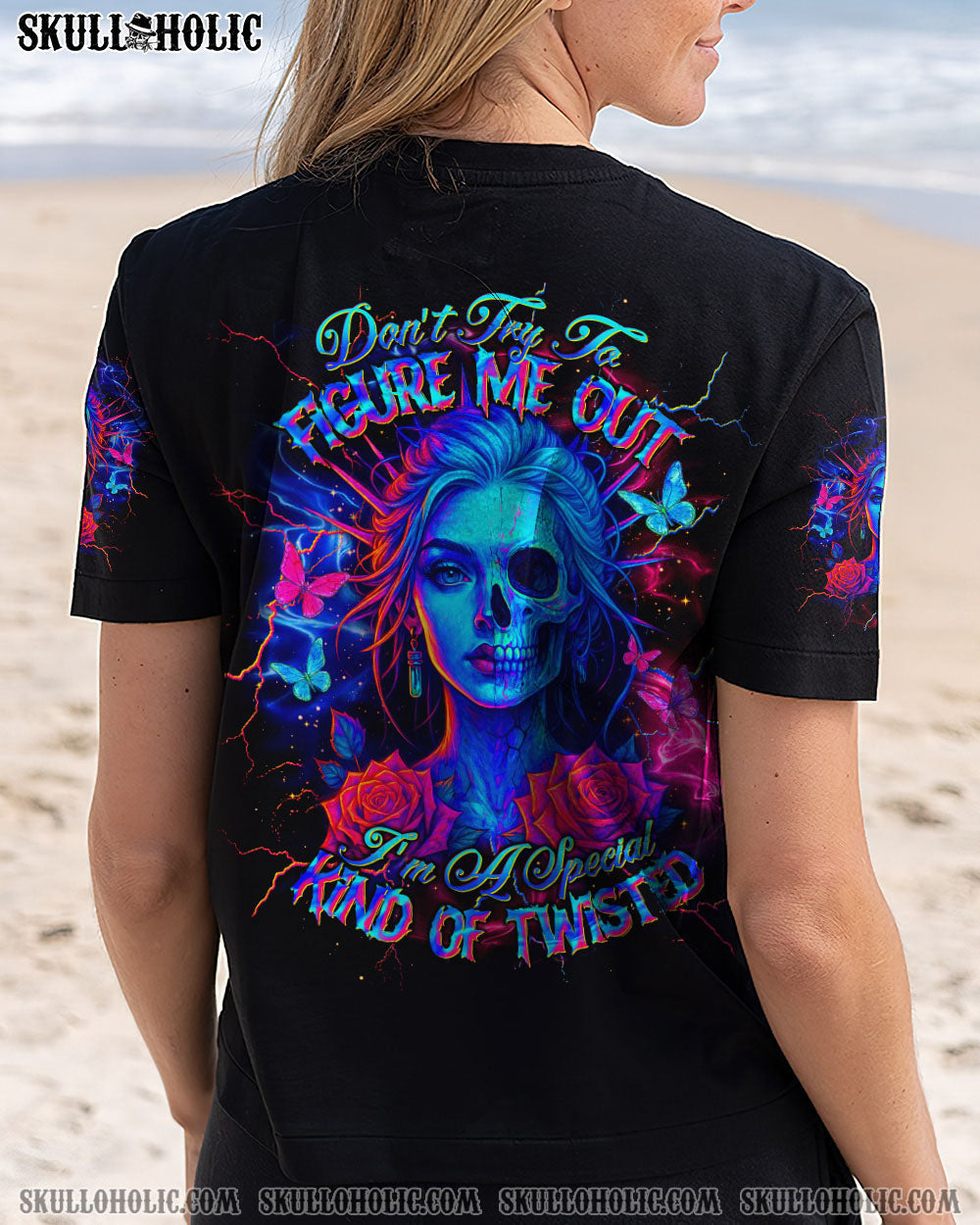 BLISSCORNERS DON'T TRY TO FIGURE ME OUT SKULL HALF LADY ALL OVER PRINT