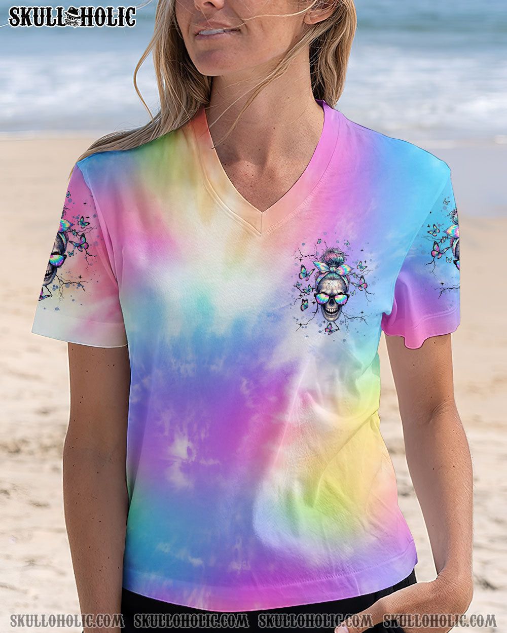 BLISSCORNERS NOT EVERYONE LIKES ME SKULL MESSY BUN TIE DYE ALL OVER PRINT