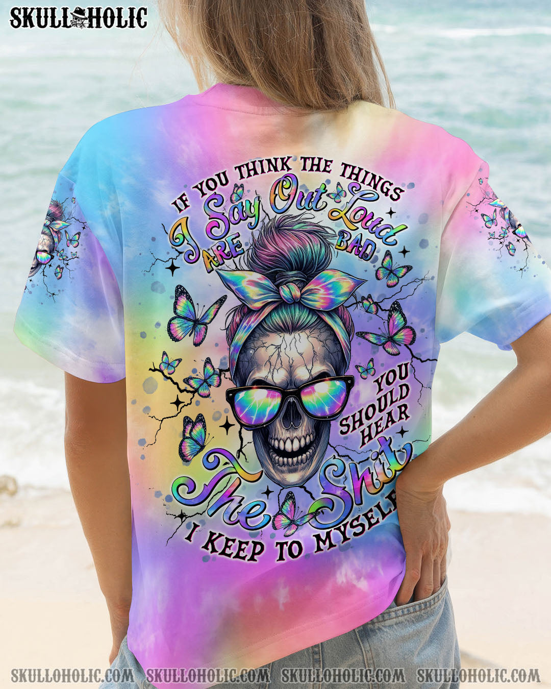 BLISSCORNERS NOT EVERYONE LIKES ME SKULL MESSY BUN TIE DYE ALL OVER PRINT