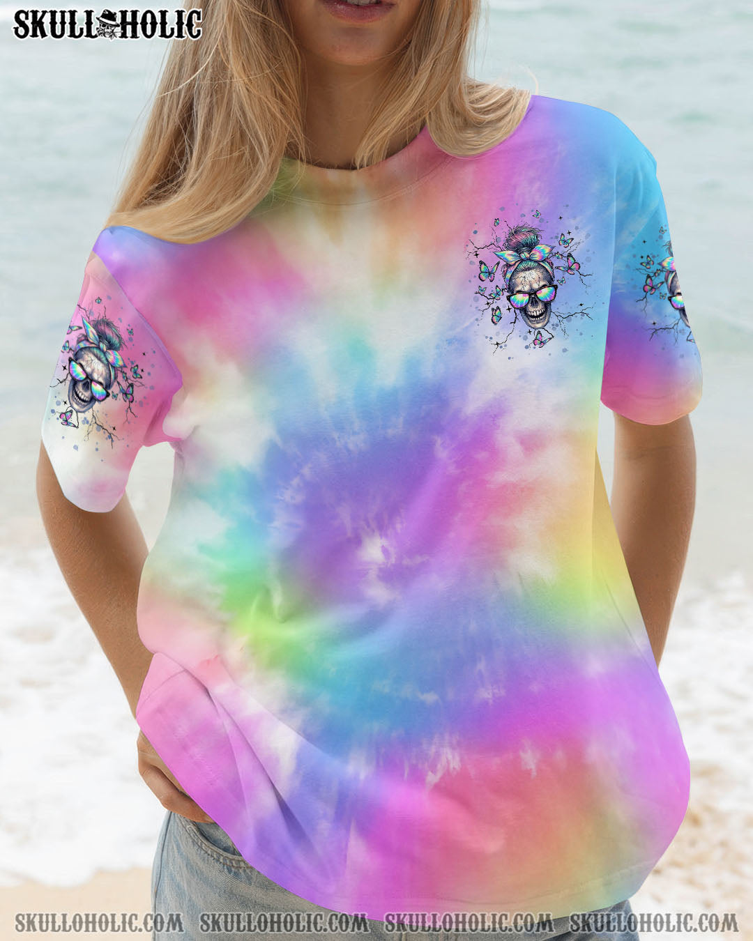 BLISSCORNERS NOT EVERYONE LIKES ME SKULL MESSY BUN TIE DYE ALL OVER PRINT