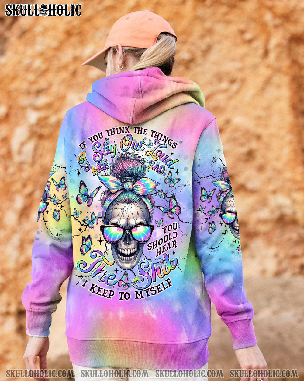 BLISSCORNERS NOT EVERYONE LIKES ME SKULL MESSY BUN TIE DYE ALL OVER PRINT
