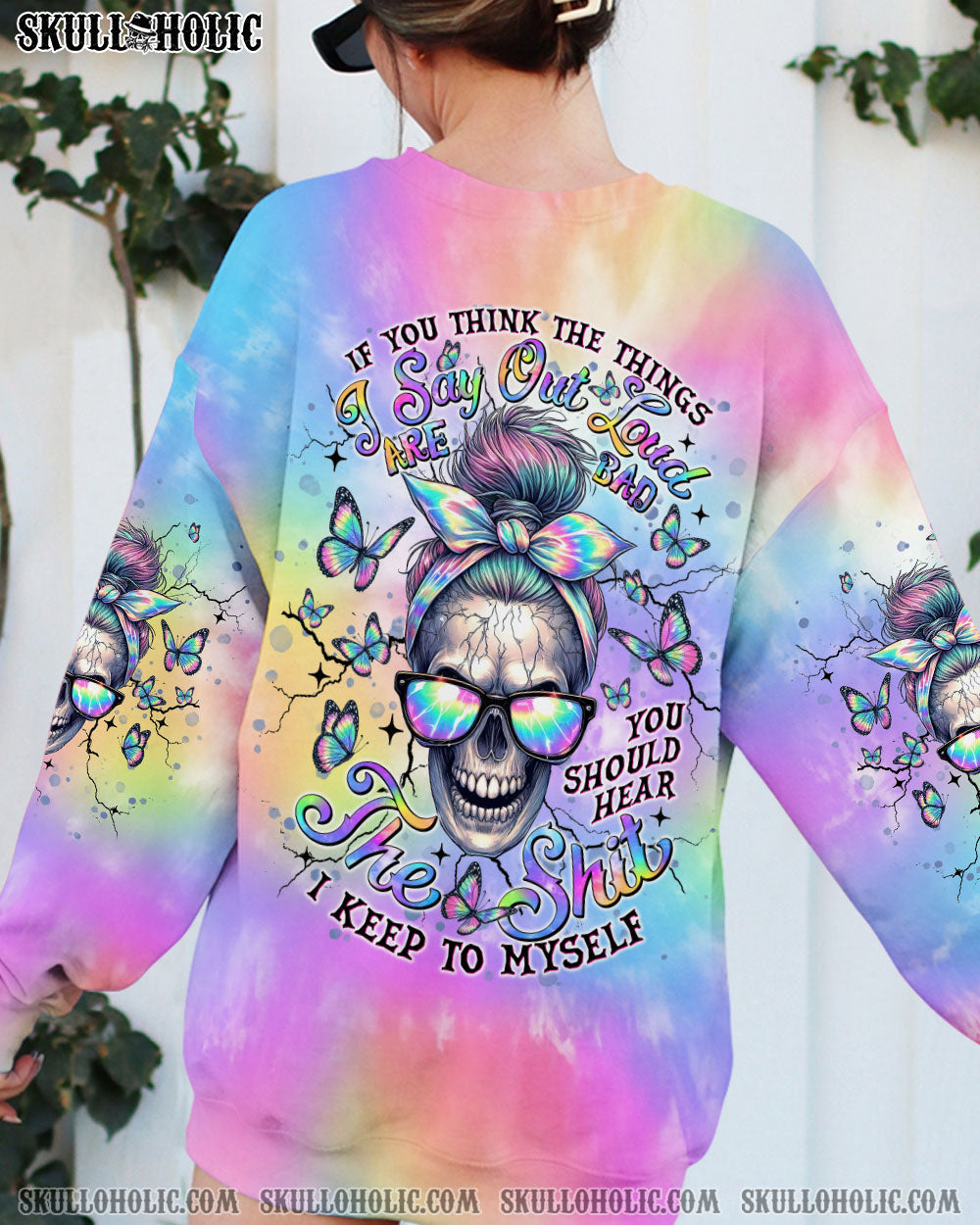BLISSCORNERS NOT EVERYONE LIKES ME SKULL MESSY BUN TIE DYE ALL OVER PRINT