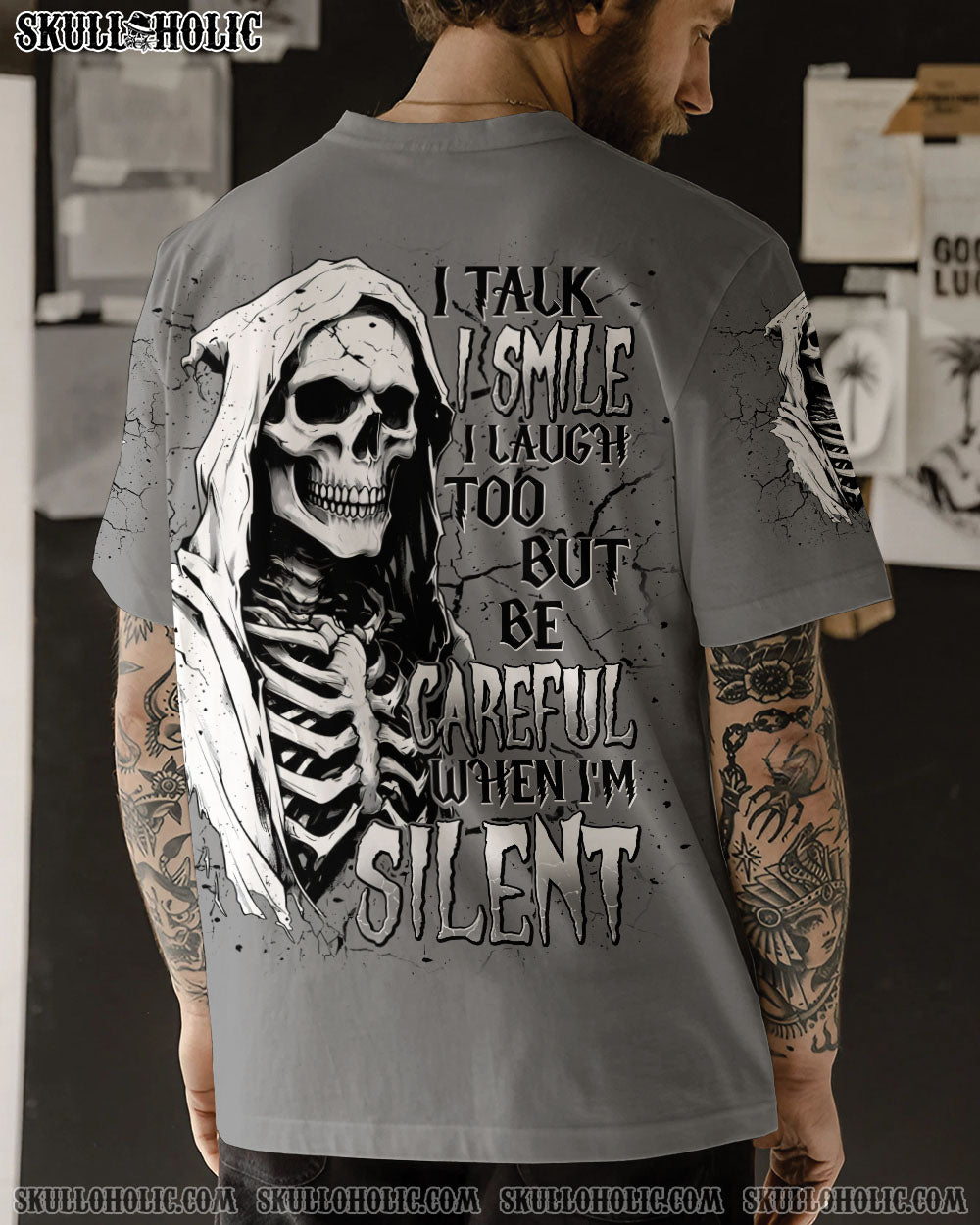 BLISSCORNERS BE CAREFUL WHEN I'M SILENT SKULL REAPER ALL OVER PRINT