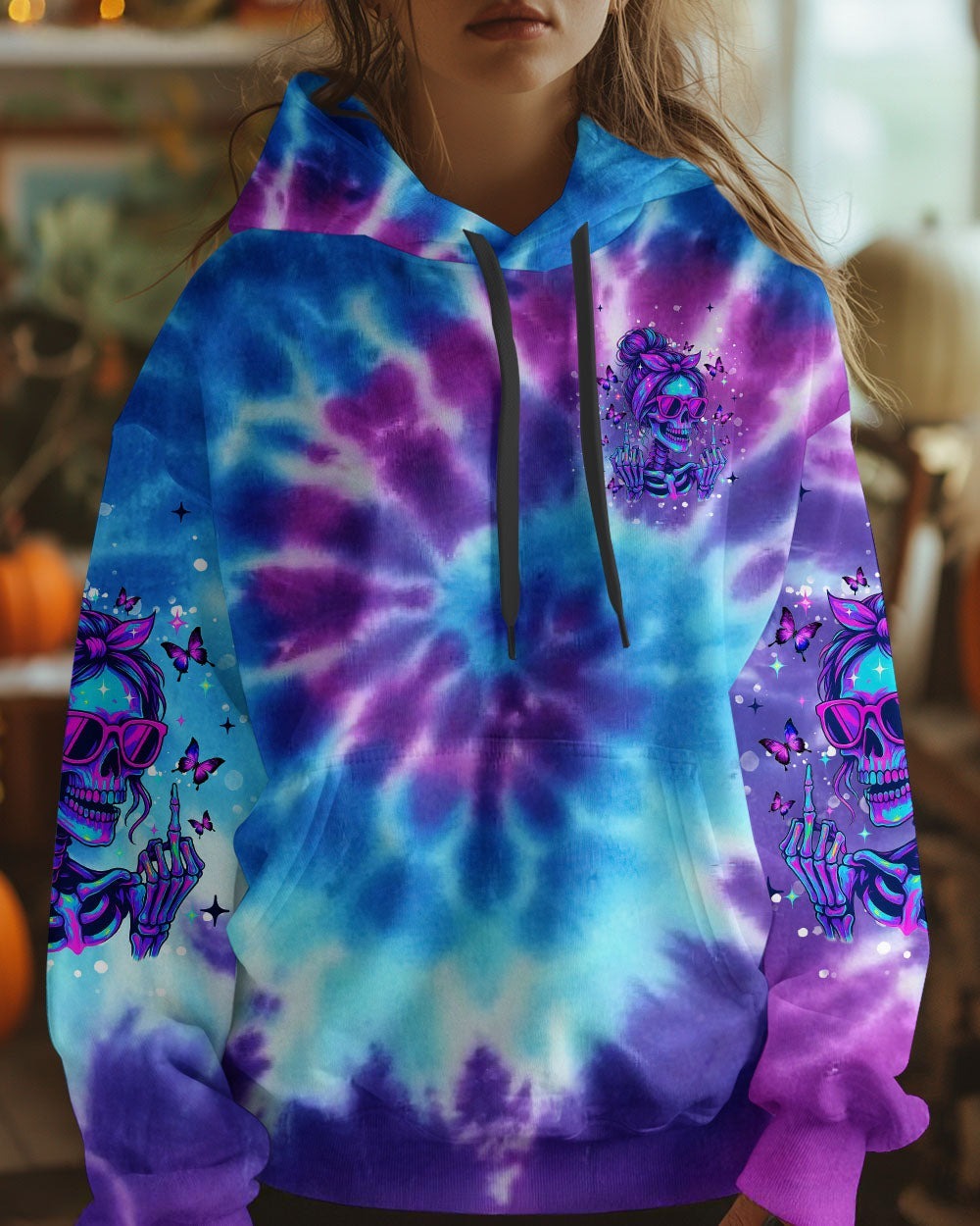 BLISSCORNERS F AROUND AND FIND OUT SKULL MESSY BUN ALL OVER PRINT