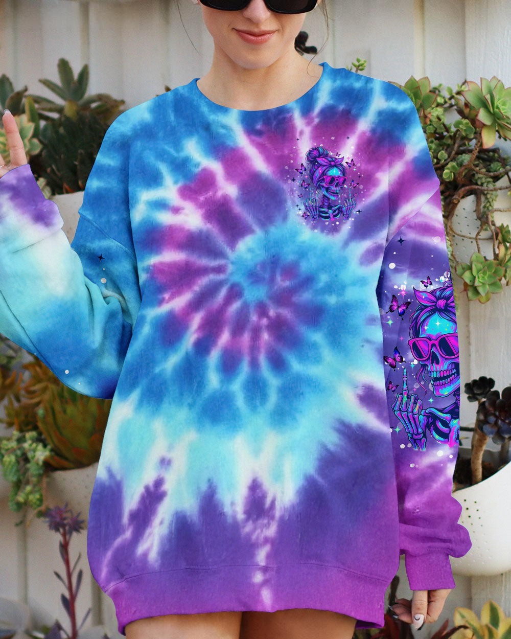BLISSCORNERS F AROUND AND FIND OUT SKULL MESSY BUN ALL OVER PRINT