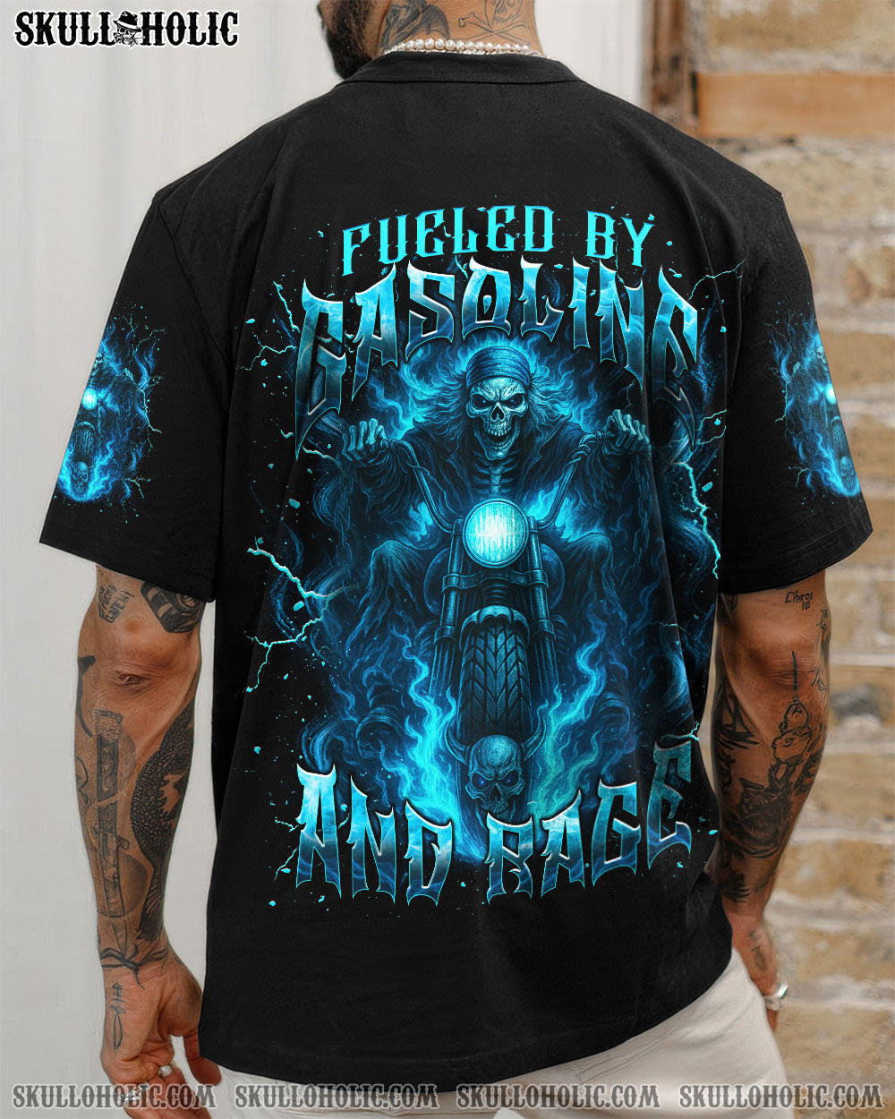 BLISSCORNERS FUELED BY GASOLINE AND RAGE BIKER SKULL ALL OVER PRINT