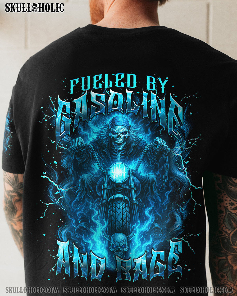 BLISSCORNERS FUELED BY GASOLINE AND RAGE BIKER SKULL ALL OVER PRINT