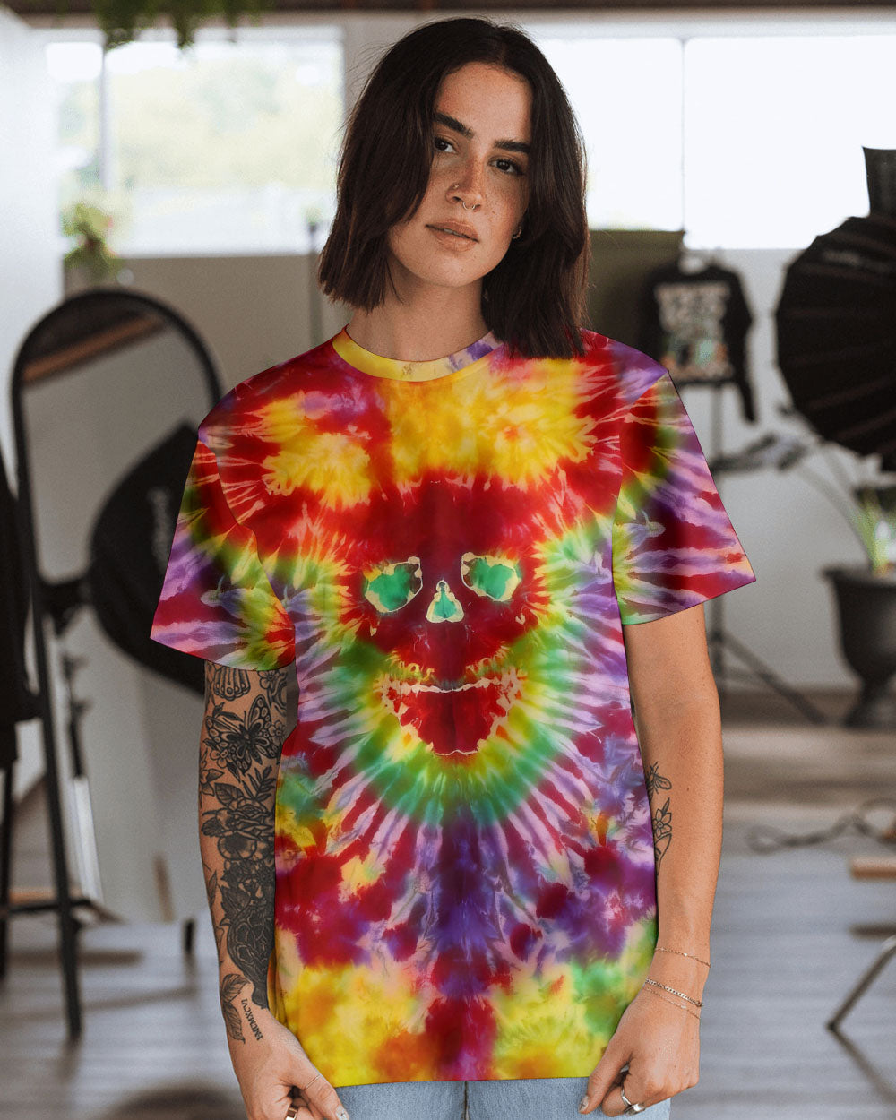 BLISSCORNERS DEMON SKULL TIE DYE  ALL OVER PRINT