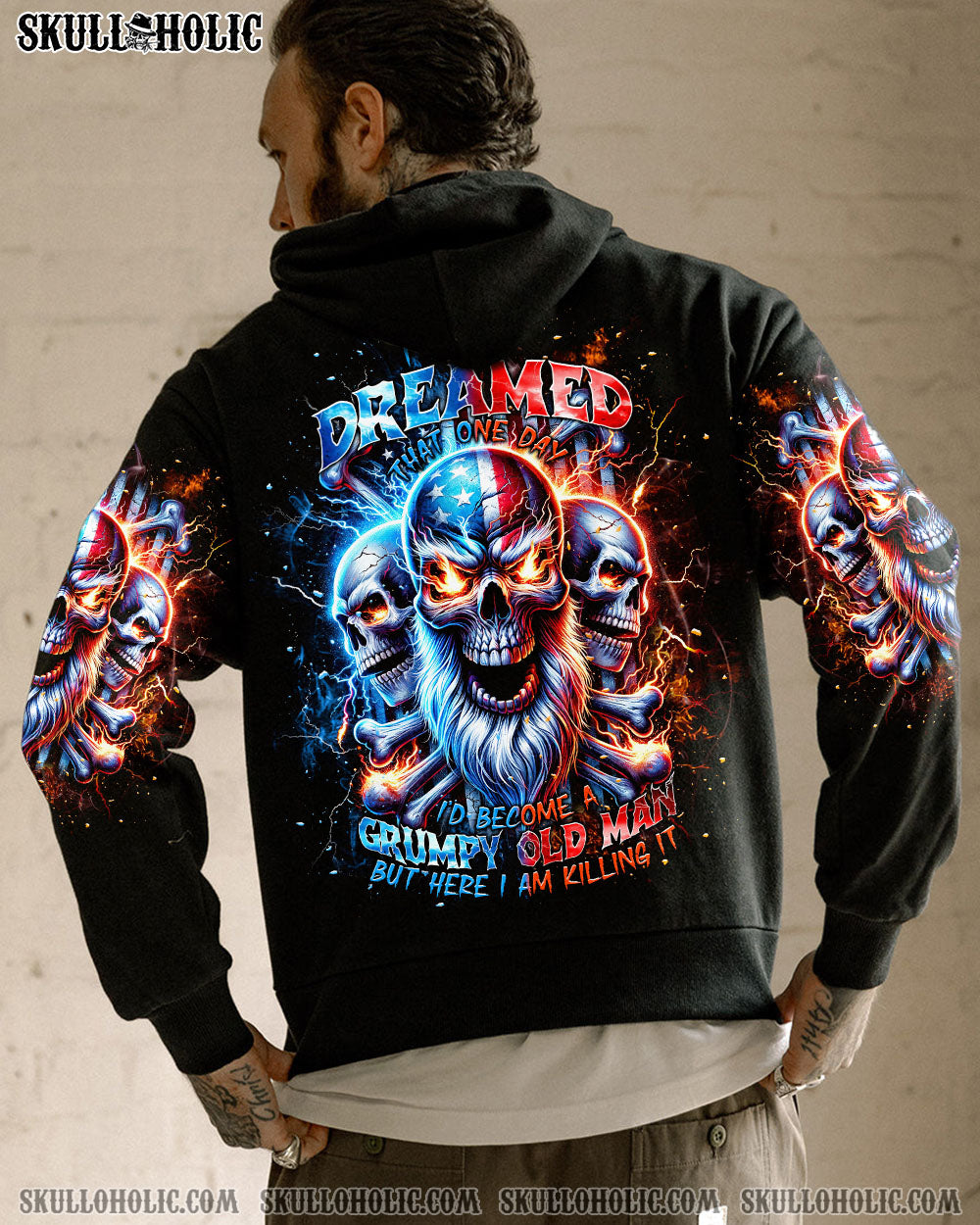 BLISSCORNERS I NEVER DREAMED THAT ONE DAY GRUMPY OLD MAN SKULL ALL OVER PRINT