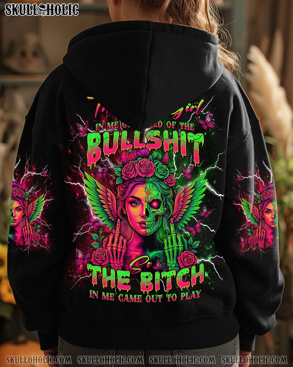 BLISSCORNERS THE GOOD GIRL IN ME GOT TIRED SKULL HALF FACE ALL OVER PRINT