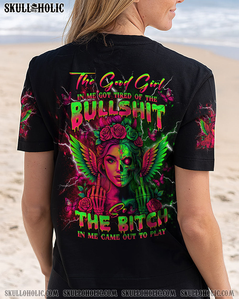 BLISSCORNERS THE GOOD GIRL IN ME GOT TIRED SKULL HALF FACE ALL OVER PRINT