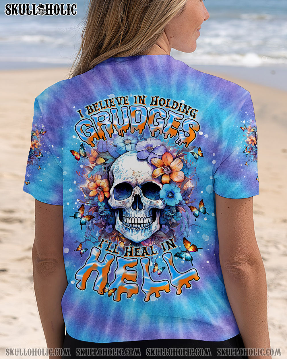 BLISSCORNERS I'LL HEAL IN HELL SKULL FLORAL TIE DYE ALL OVER PRINT