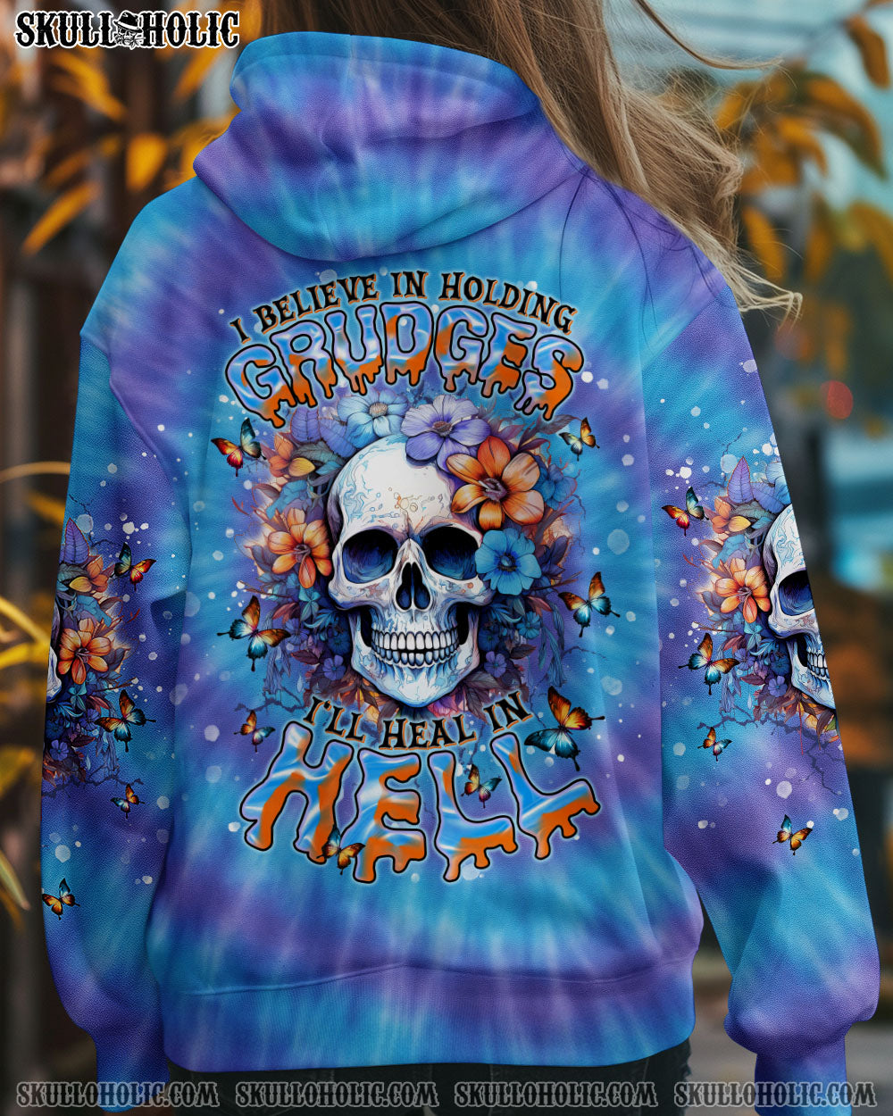 BLISSCORNERS I'LL HEAL IN HELL SKULL FLORAL TIE DYE ALL OVER PRINT