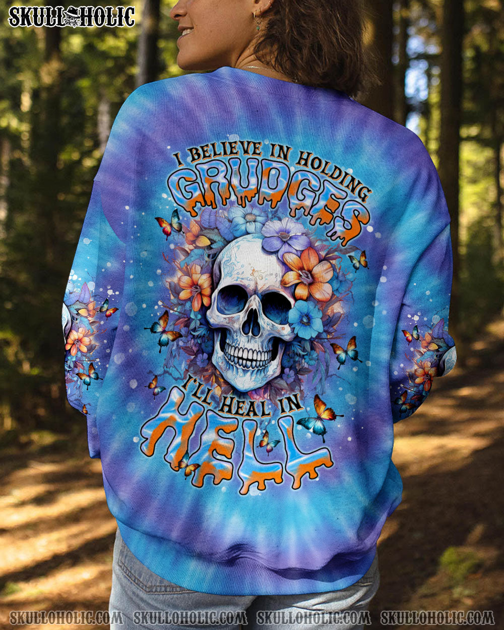 BLISSCORNERS I'LL HEAL IN HELL SKULL FLORAL TIE DYE ALL OVER PRINT
