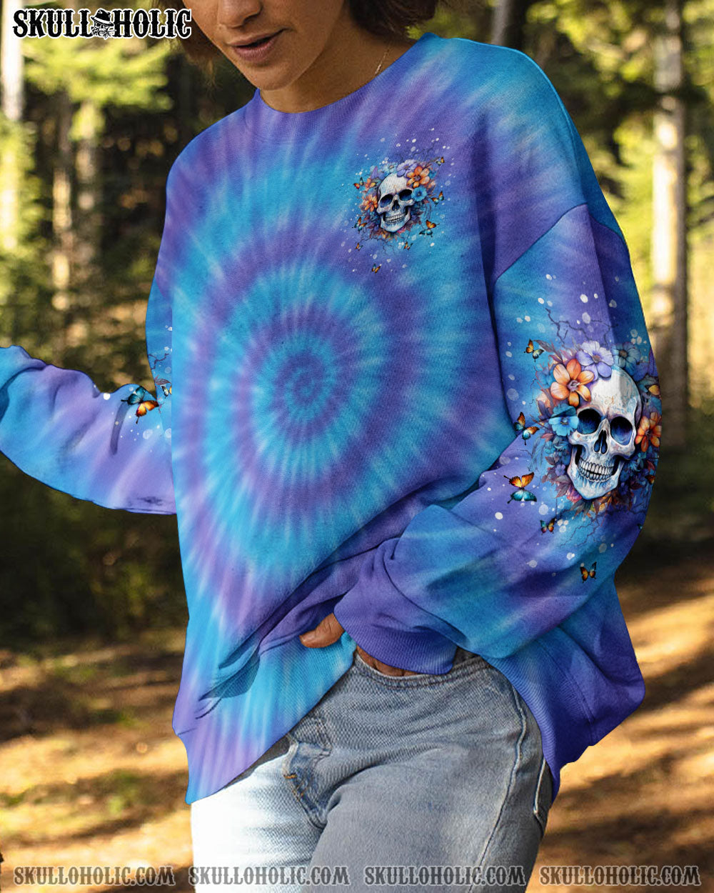 BLISSCORNERS I'LL HEAL IN HELL SKULL FLORAL TIE DYE ALL OVER PRINT