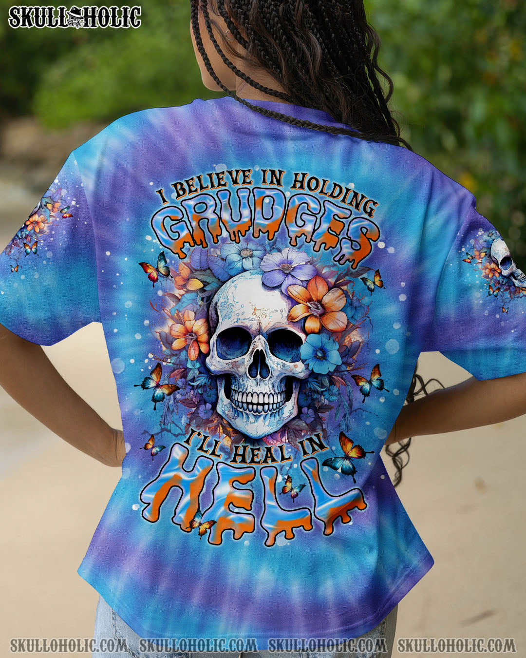 BLISSCORNERS I'LL HEAL IN HELL SKULL FLORAL TIE DYE ALL OVER PRINT