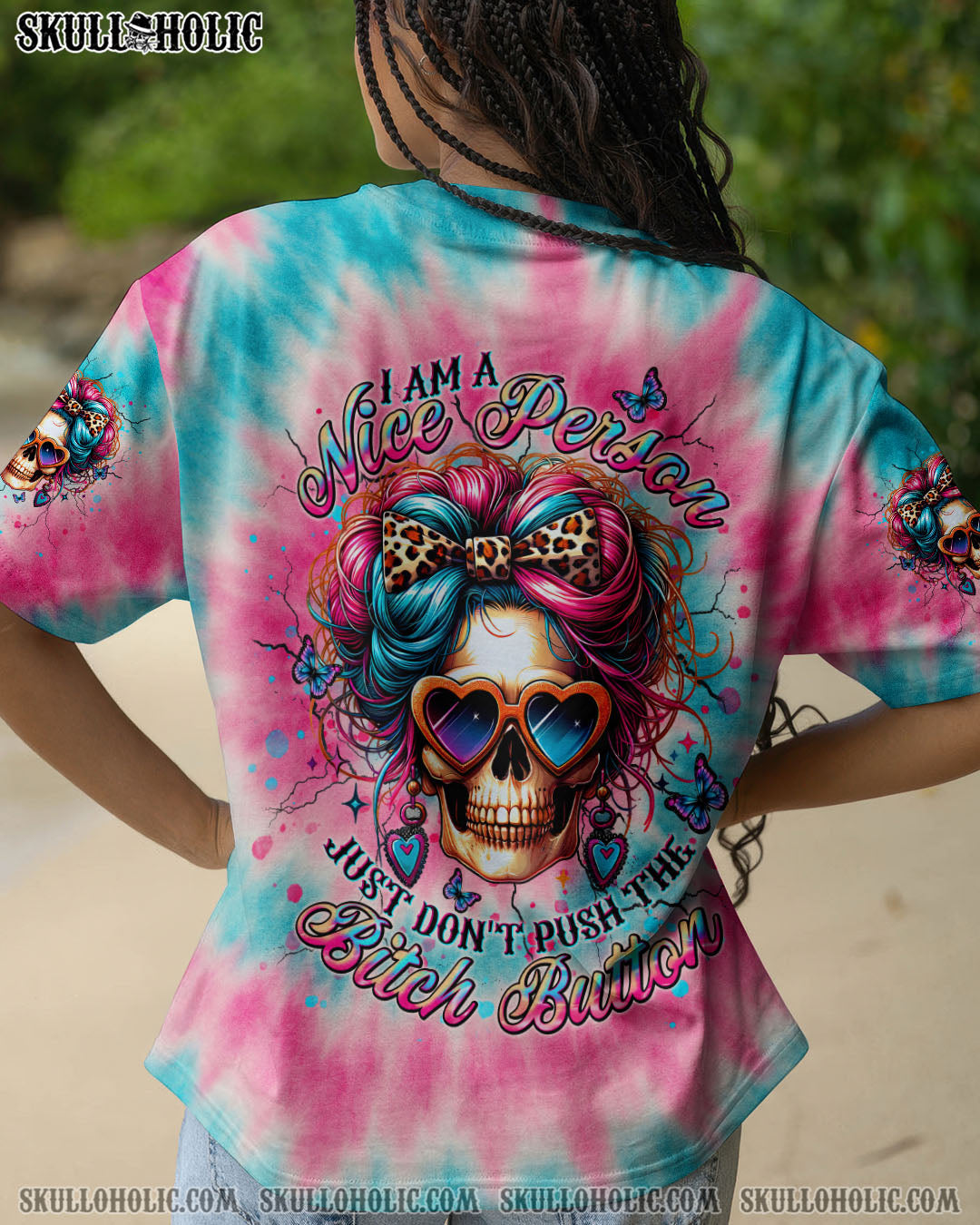 BLISSCORNERS I AM A NICE PERSON SKULL TIE DYE ALL OVER PRINT