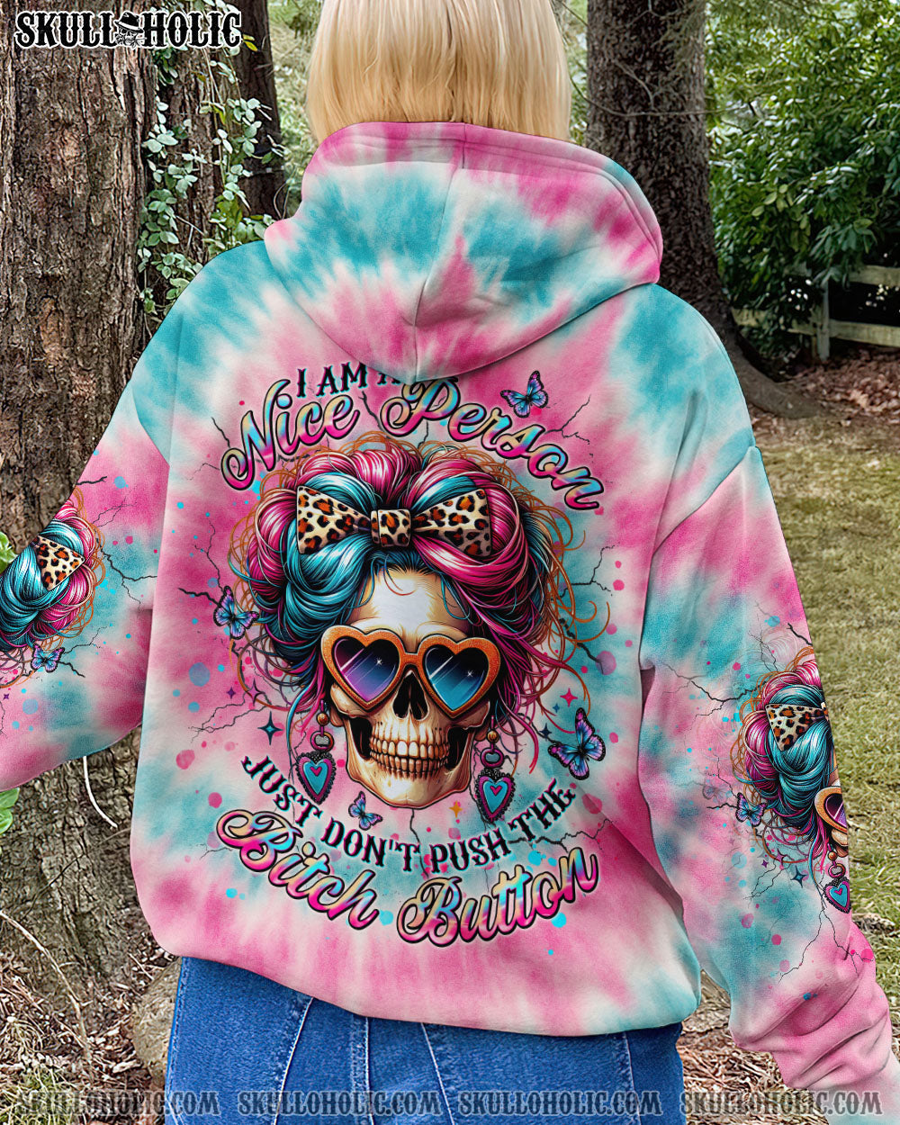 BLISSCORNERS I AM A NICE PERSON SKULL TIE DYE ALL OVER PRINT
