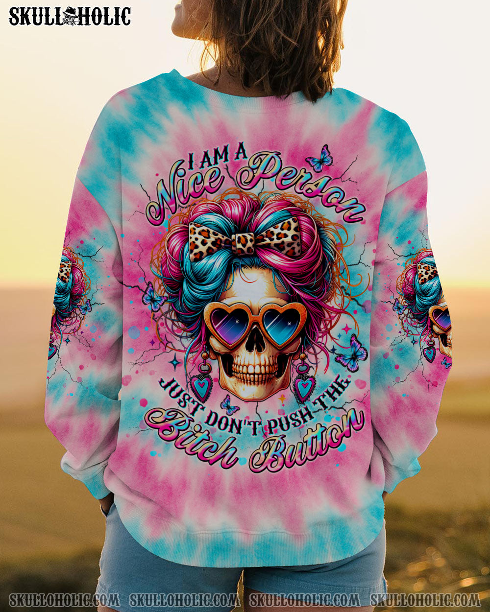 BLISSCORNERS I AM A NICE PERSON SKULL TIE DYE ALL OVER PRINT