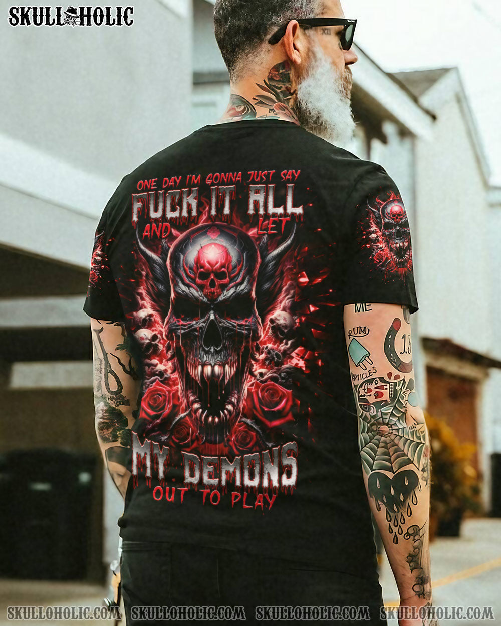 BLISSCORNERS ONE DAY I'M GONNA JUST SAY DEMON SKULL ALL OVER PRINT