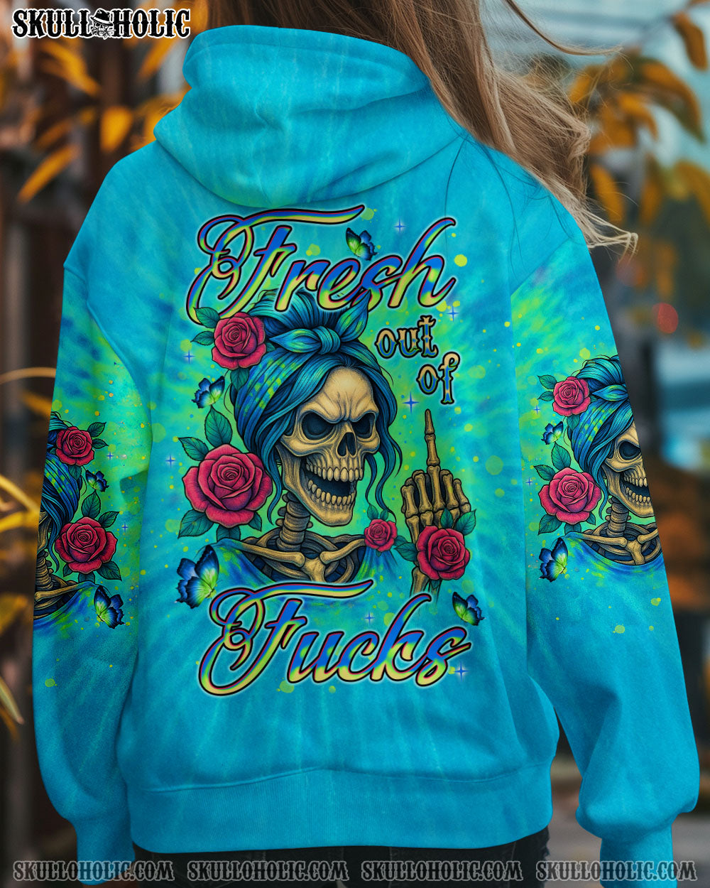 BLISSCORNERS THE GOOD GIRL IN ME MESSY BUN SKELETON ALL OVER PRINT