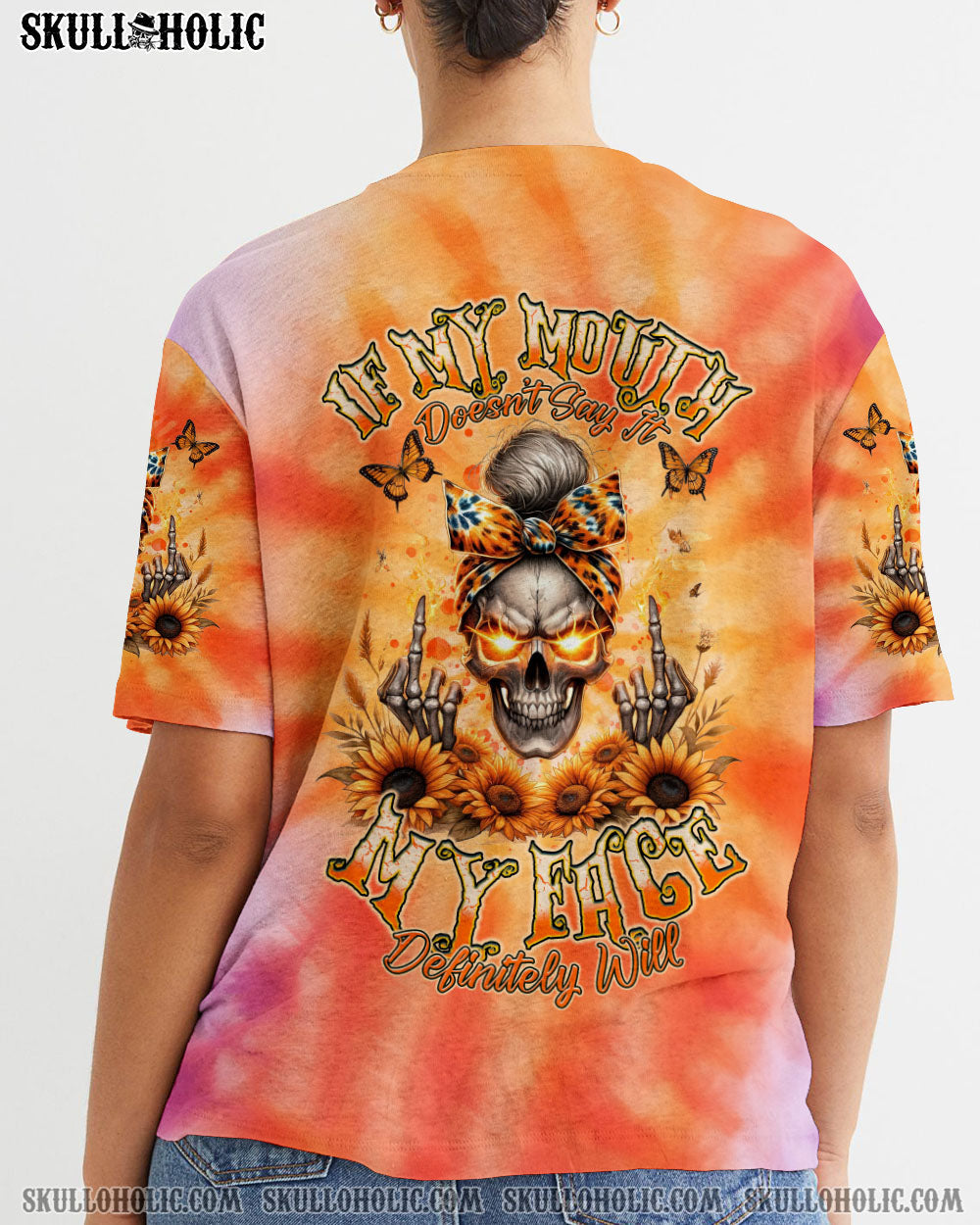 BLISSCORNERS MY GIVE A F IS BROKEN MESSY BUN SKULL ALL OVER PRINT