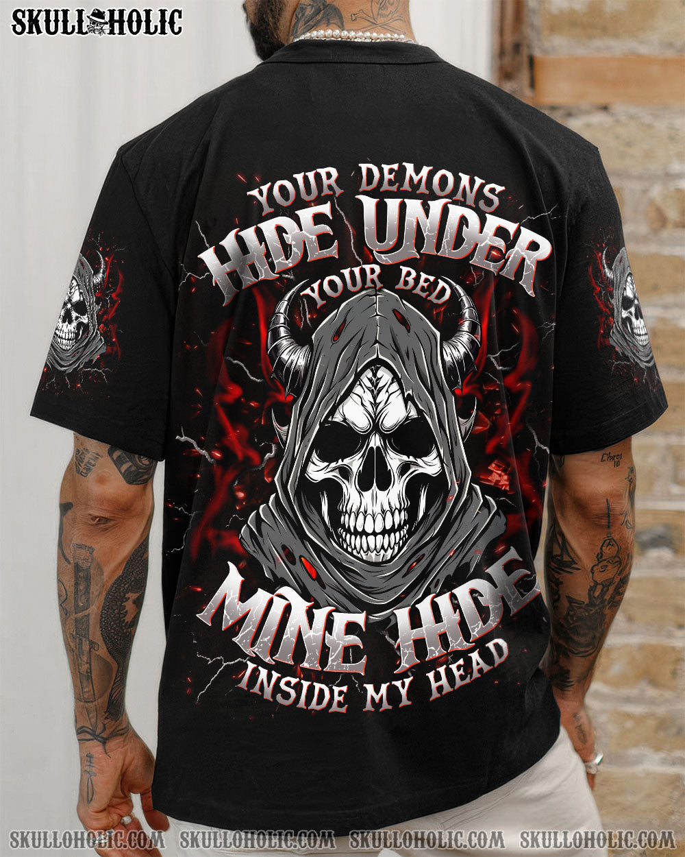 BLISSCORNERS YOUR DEMONS HIDE UNDER YOUR BED SKULL REAPER DEMON ALL OVER PRINT