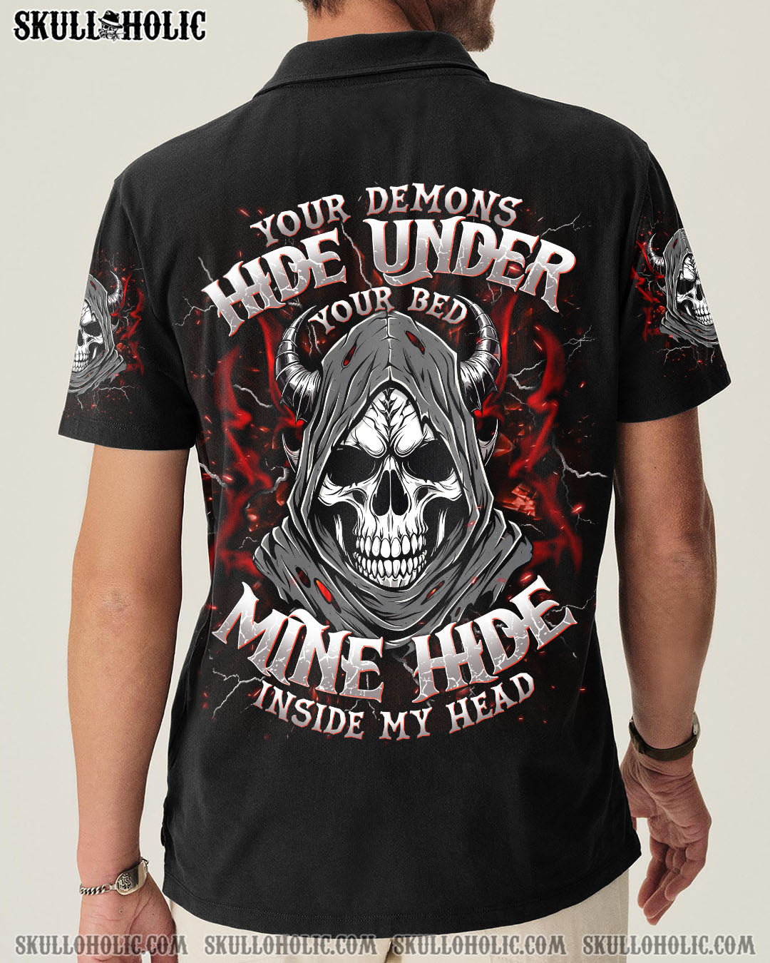 BLISSCORNERS YOUR DEMONS HIDE UNDER YOUR BED SKULL REAPER DEMON ALL OVER PRINT