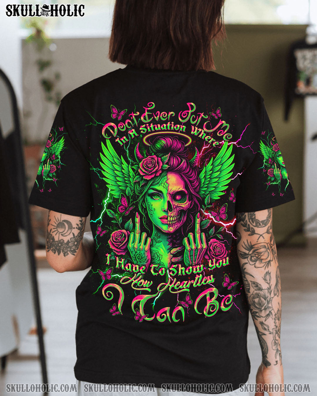 BLISSCORNERS HOW HEARTLESS I CAN BE SKULL HALF LADY ALL OVER PRINT