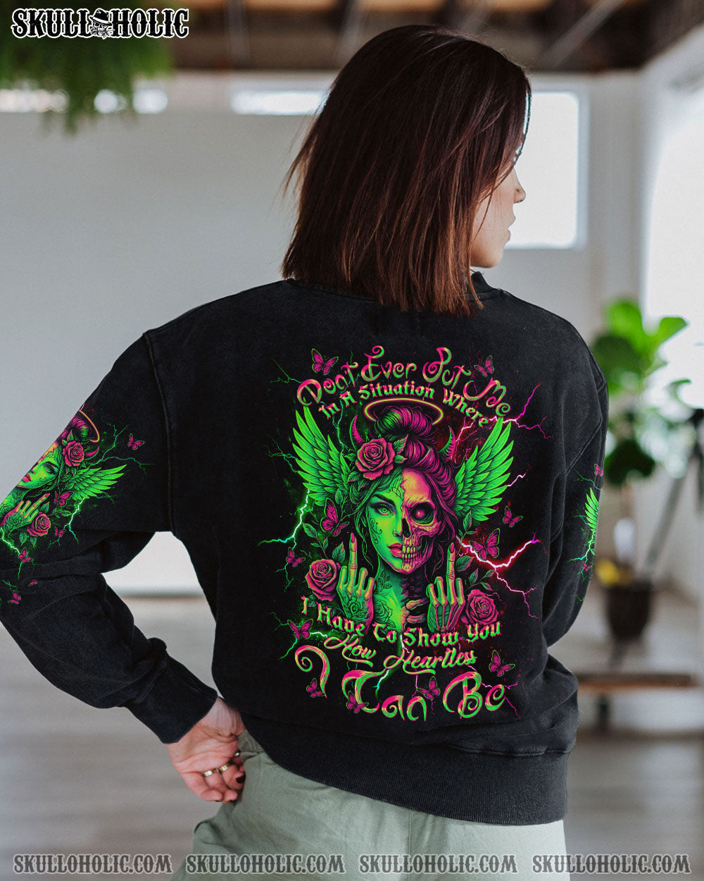 BLISSCORNERS HOW HEARTLESS I CAN BE SKULL HALF LADY ALL OVER PRINT