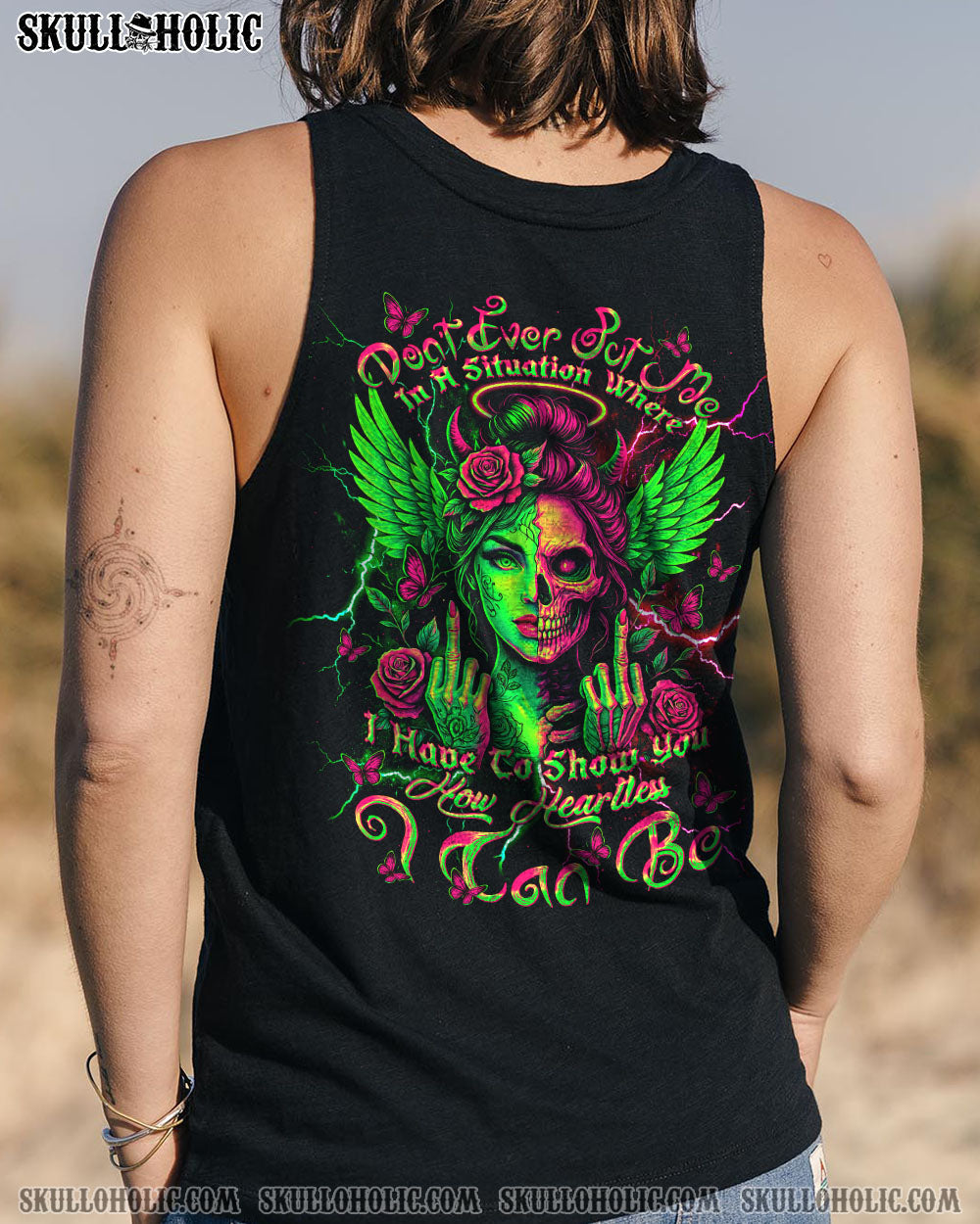 BLISSCORNERS HOW HEARTLESS I CAN BE SKULL HALF LADY ALL OVER PRINT