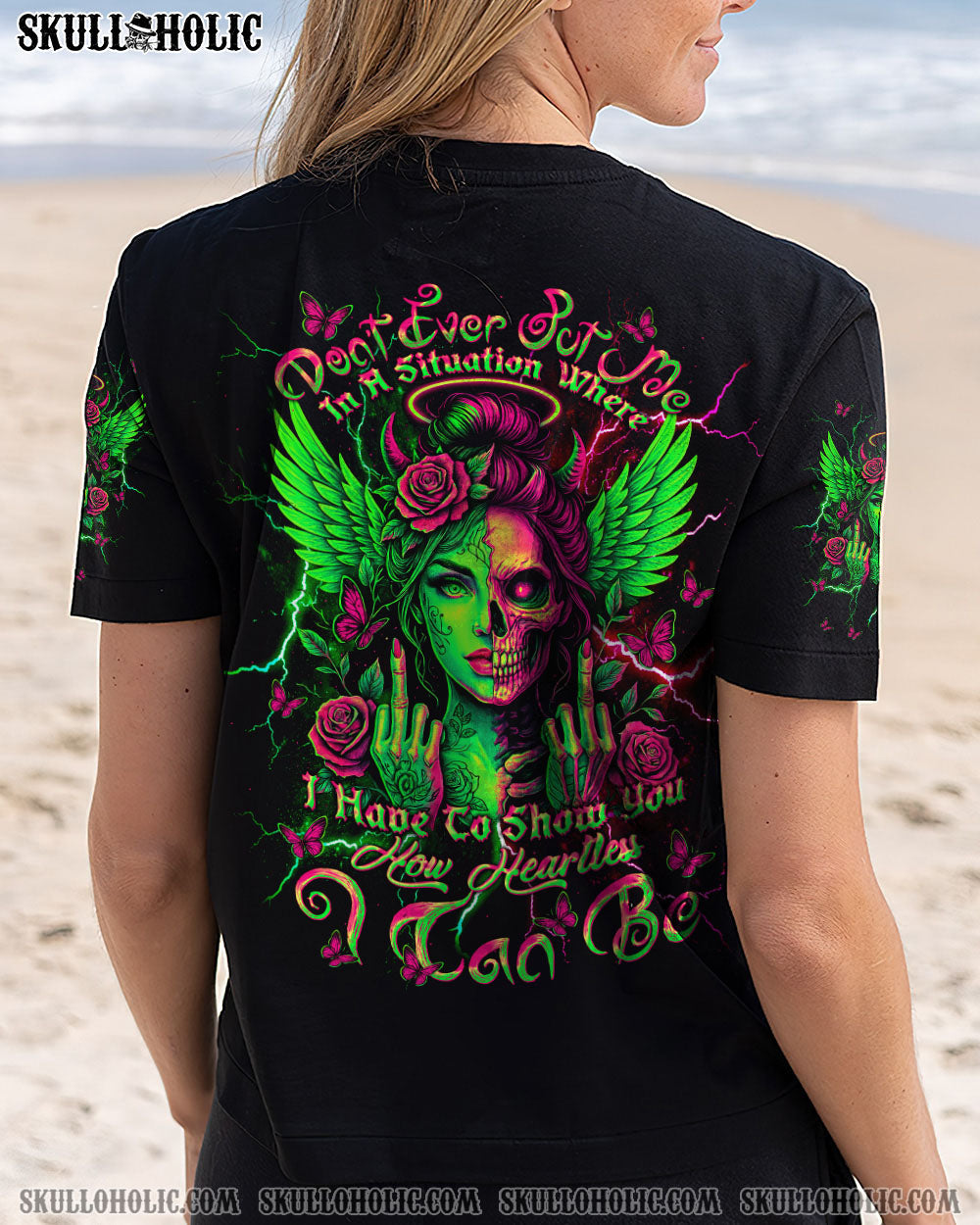 BLISSCORNERS HOW HEARTLESS I CAN BE SKULL HALF LADY ALL OVER PRINT