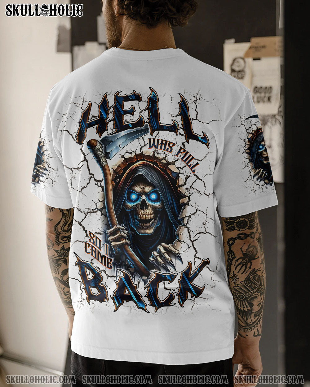 BLISSCORNERS HELL WAS FULL SO I CAME BACK REAPER SKULL ALL OVER PRINT
