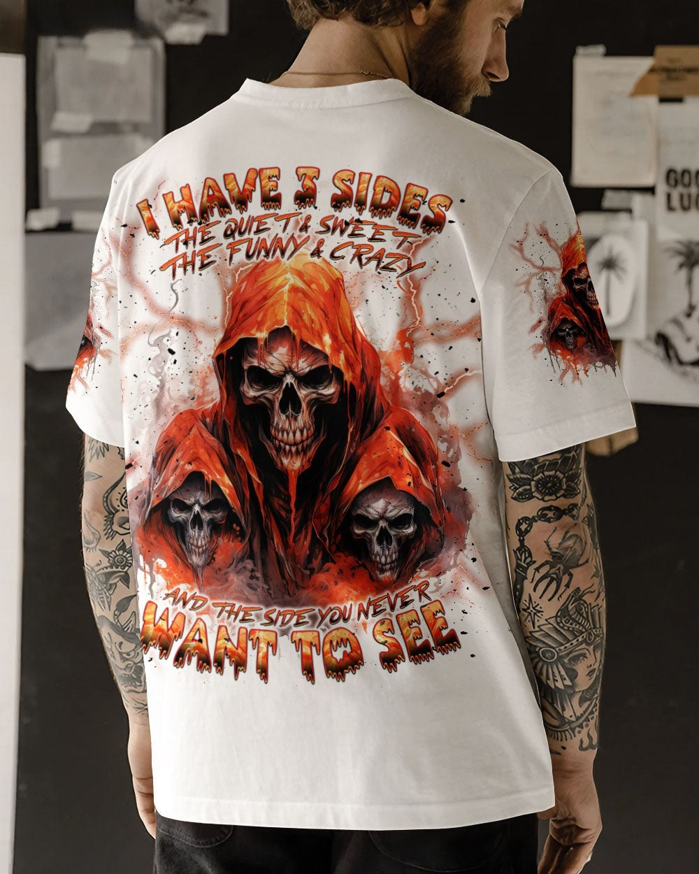 BLISSCORNERS I HAVE 3 SIDES 3 SKULLS REAPER ALL OVER PRINT