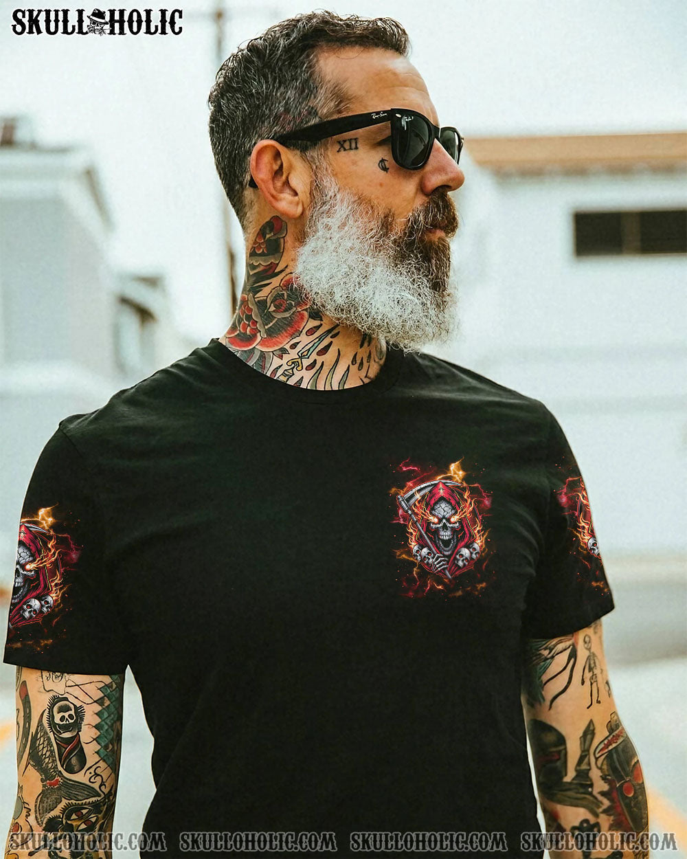 BLISSCORNERS I DON'T NEED A MIDDLE FINGER SKULL REAPER TIE DYE  ALL OVER PRINT